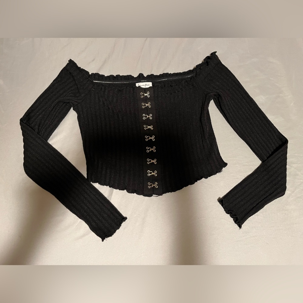 love, Fire Black Ribbed Cardigan with Hook Accents